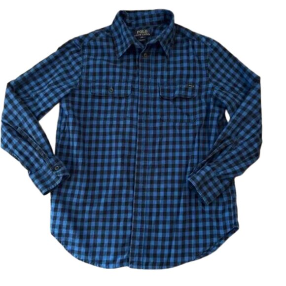Polo Ralph Lauren Blue Black Plaid Flannel Button Down Shirt - Picture 1 of 5